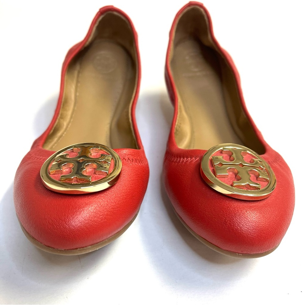 Tory Burch Benton 2 Red Leather Travel Ballet Flats - Sz 6.5 - Picture 4 of 10